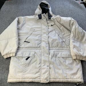 Vintage Nike Jacket Mens Large Parka Detachable Hood Full Zip 90s Quilted Lined
